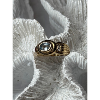 925 Sterling Silver Gold Plated Aquamarine, Garnet & CZ Ring Size 4