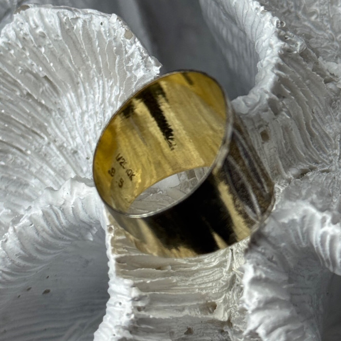 Elegant 925 Sterling Silver & 10K Yellow Gold Ring Size 7