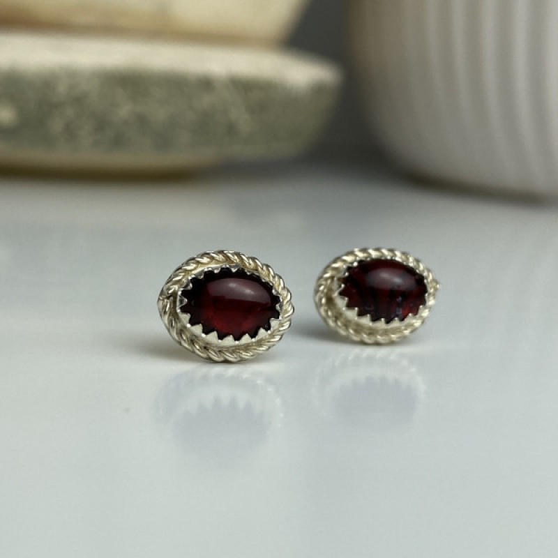 925 Sterling Silver Agate Stud Earrings