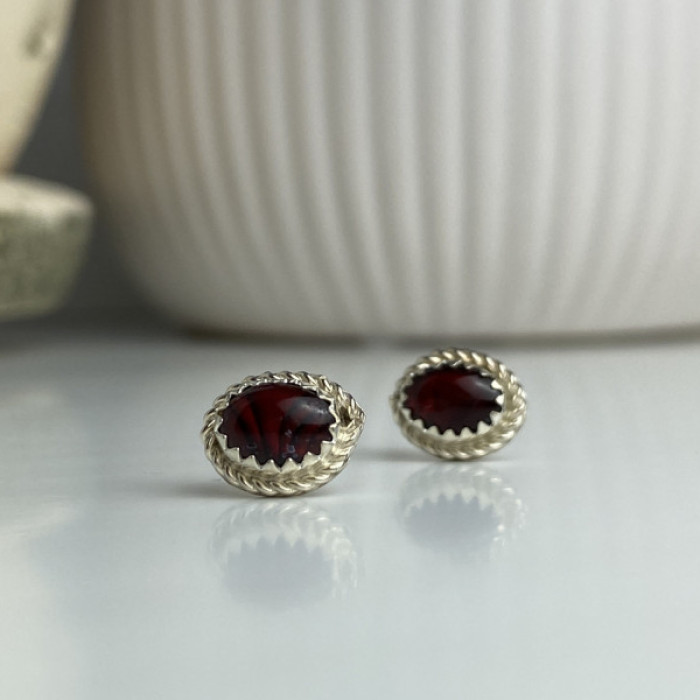 925 Sterling Silver Agate Stud Earrings