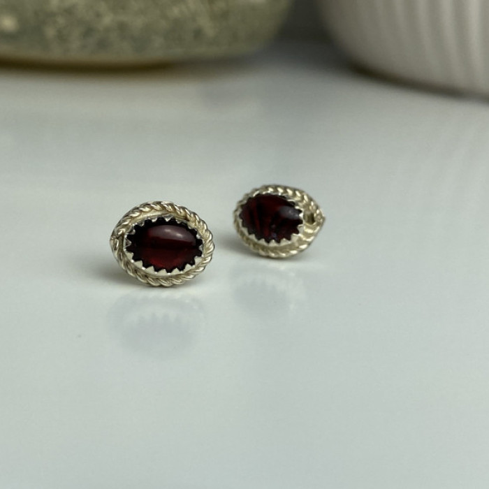 925 Sterling Silver Agate Stud Earrings