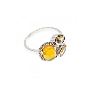 925 Sterling Silver Opal, Heliodor & CZ Ring Size 6