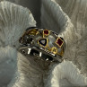 925 Sterling Silver Gold Plated Part Multi Color Gemstones Ring Size 8