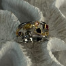 925 Sterling Silver Gold Plated Part Multi Color Gemstones Ring Size 8