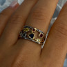 925 Sterling Silver Gold Plated Part Multi Color Gemstones Ring Size 8