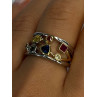 925 Sterling Silver Gold Plated Part Multi Color Gemstones Ring Size 8
