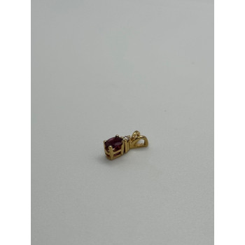 14K YELLOW GOLD PENDANT RUBY&DIAMOND