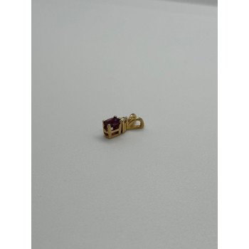 14K YELLOW GOLD PENDANT RUBY&DIAMOND