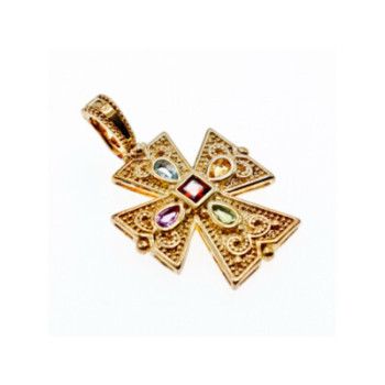 925 STERLING SILVER GOLD PLATED MULTI GEMSTONES CROSS PENDANT
