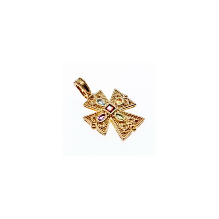925 STERLING SILVER GOLD PLATED MULTI GEMSTONES CROSS PENDANT