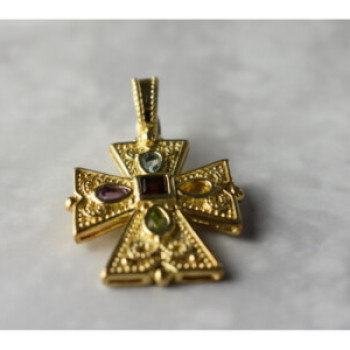 925 Sterling Silver Gold Plated Multi Gemstones Cross Pendant
