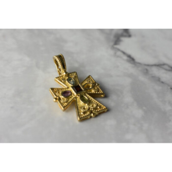 925 STERLING SILVER GOLD PLATED MULTI GEMSTONES CROSS PENDANT