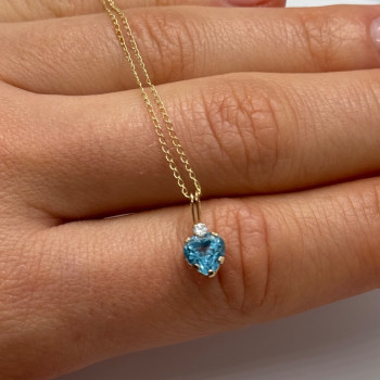 10K Yellow Gold Necklace Topaz & Diamond Heart