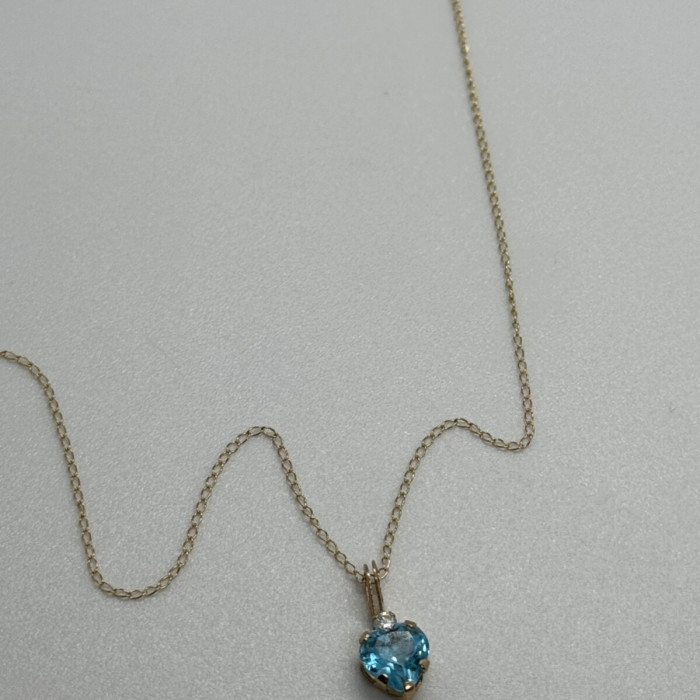 10K Yellow Gold Necklace Topaz & Diamond Heart