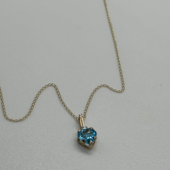 10K Yellow Gold Necklace Topaz & Diamond Heart