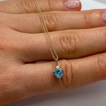 10K Yellow Gold Necklace Topaz & Diamond Heart