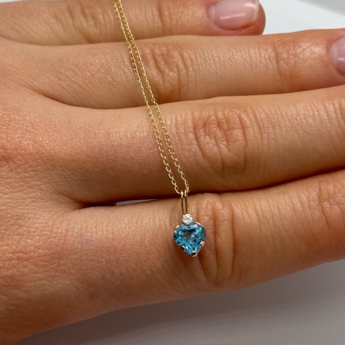 10K Yellow Gold Necklace Topaz & Diamond Heart