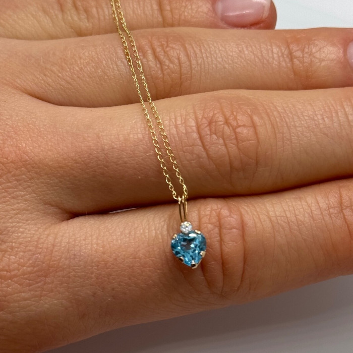 10K Yellow Gold Necklace Topaz & Diamond Heart