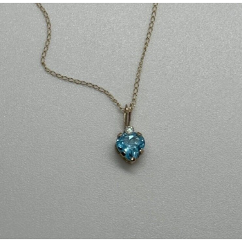 10K YELLOW GOLD NECKLACE TOPAZ & DIAMOND HEART