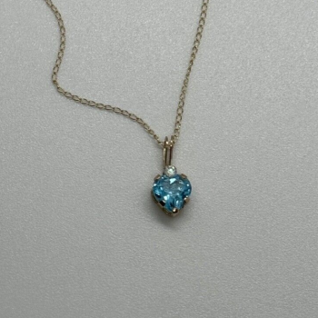 10K Yellow Gold Necklace Topaz & Diamond Heart