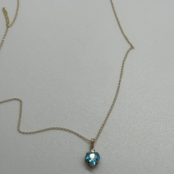 10K Yellow Gold Necklace Topaz & Diamond Heart