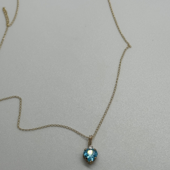 10K Yellow Gold Necklace Topaz & Diamond Heart