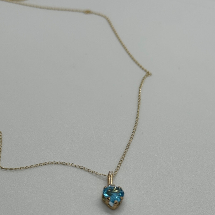 10K Yellow Gold Necklace Topaz & Diamond Heart