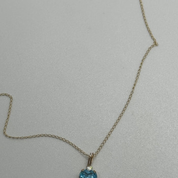 10K Yellow Gold Necklace Topaz & Diamond Heart