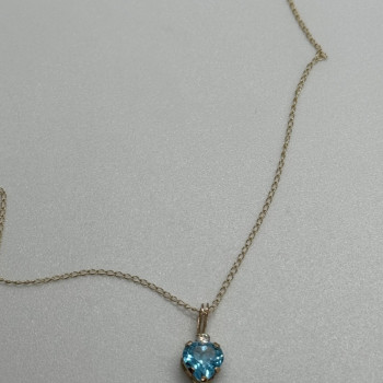 10K Yellow Gold Necklace Topaz & Diamond Heart