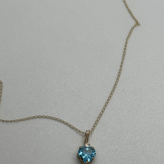 10K Yellow Gold Necklace Topaz & Diamond Heart