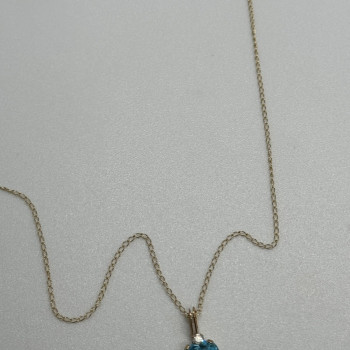 10K Yellow Gold Necklace Topaz & Diamond Heart