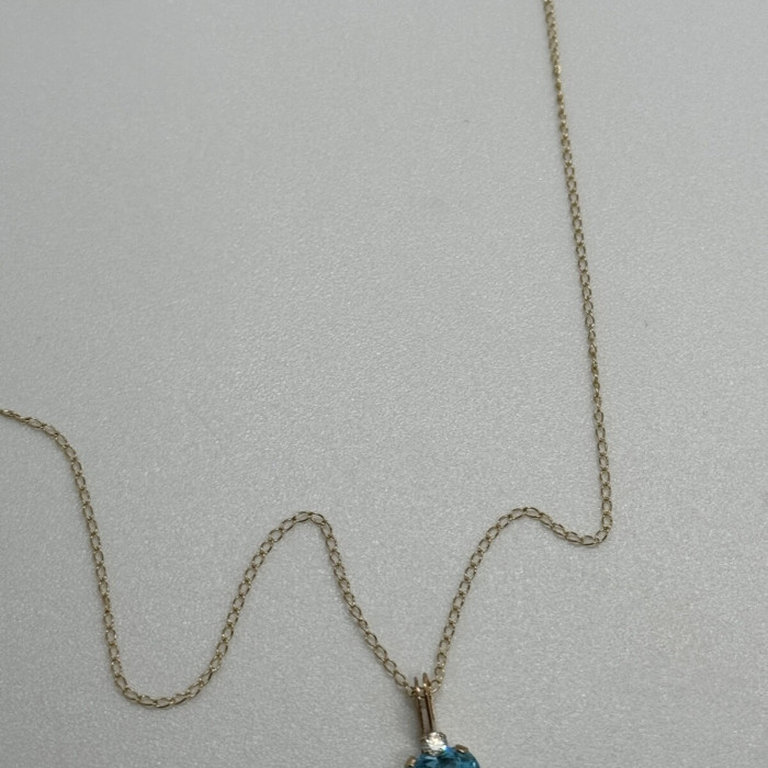 10K Yellow Gold Necklace Topaz & Diamond Heart