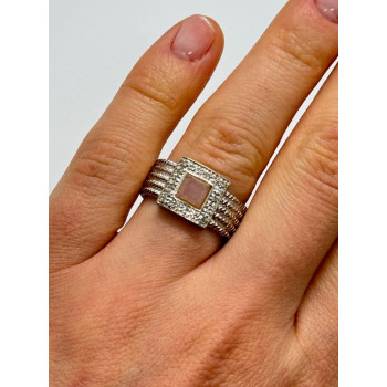 925 Sterling Silver Morganite & Goshenite Ring Size 7