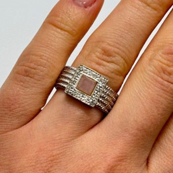 925 Sterling Silver Morganite & Goshenite Ring Size 7