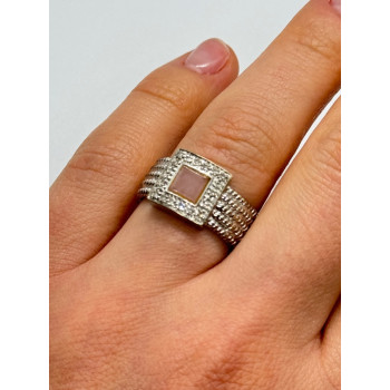 925 Sterling Silver Morganite & Goshenite Ring Size 7
