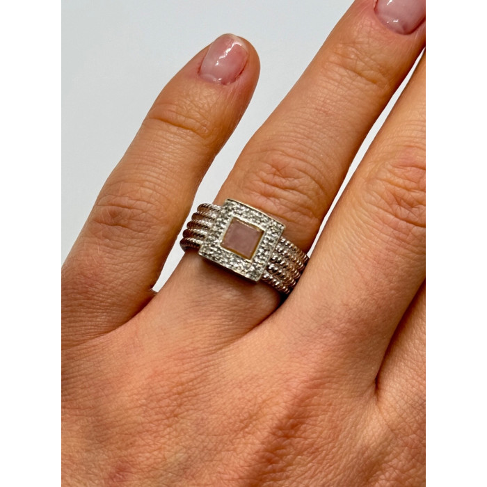 925 Sterling Silver Morganite & Goshenite Ring Size 7