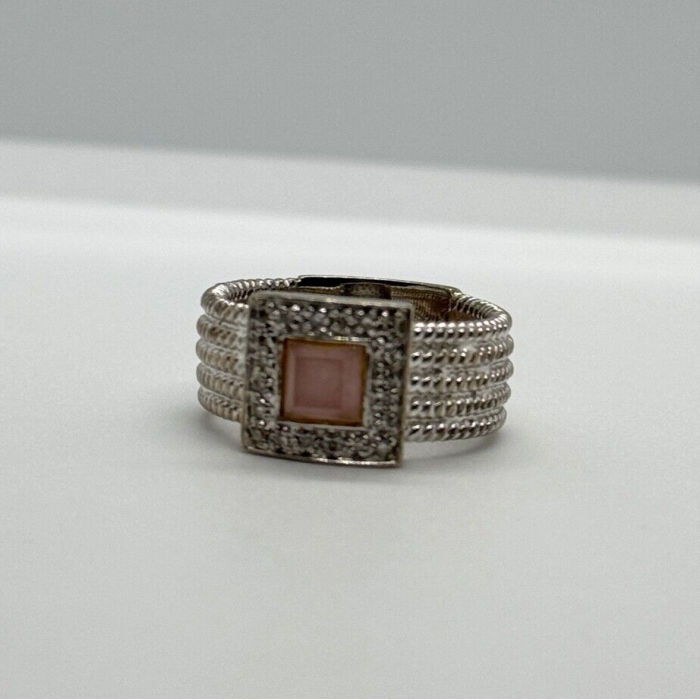 925 Sterling Silver Morganite & Goshenite Ring Size 7