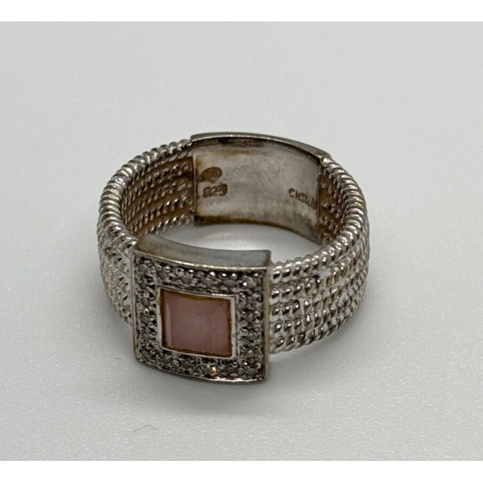 925 Sterling Silver Morganite & Goshenite Ring Size 7