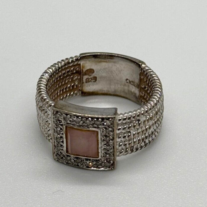 925 Sterling Silver Morganite & Goshenite Ring Size 7