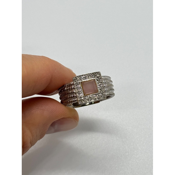 925 Sterling Silver Morganite & Goshenite Ring Size 7