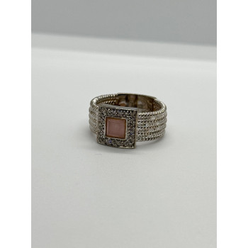 925 Sterling Silver Morganite & Goshenite Ring Size 7