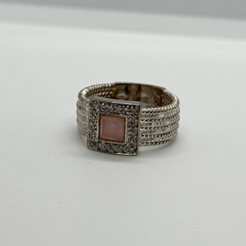 925 Sterling Silver Morganite & Goshenite Ring Size 7