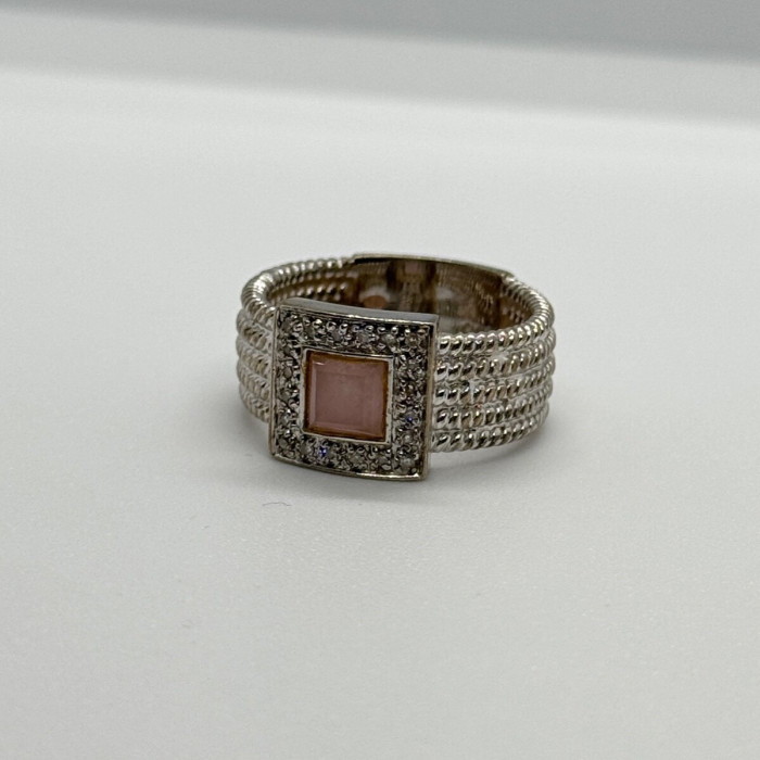 925 Sterling Silver Morganite & Goshenite Ring Size 7
