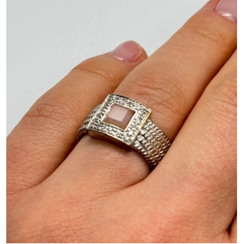 925 Sterling Silver Morganite & Goshenite Ring Size 7