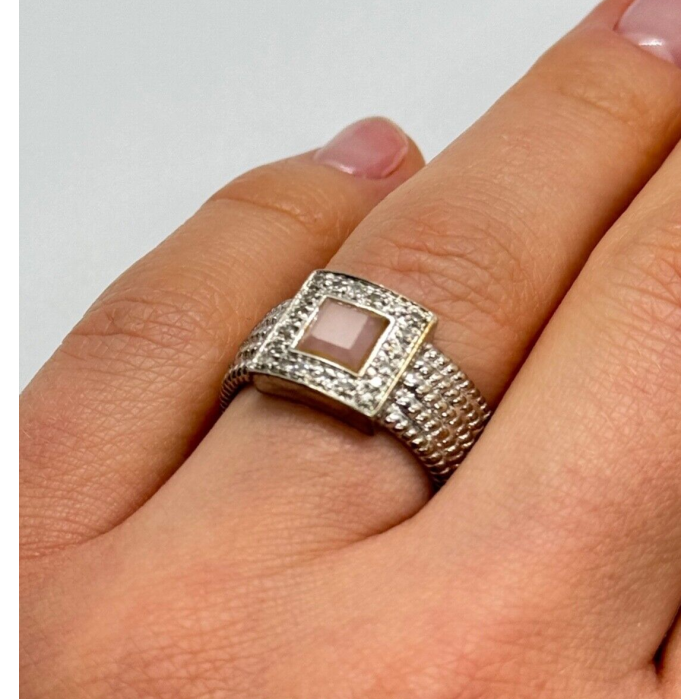 925 Sterling Silver Morganite & Goshenite Ring Size 7