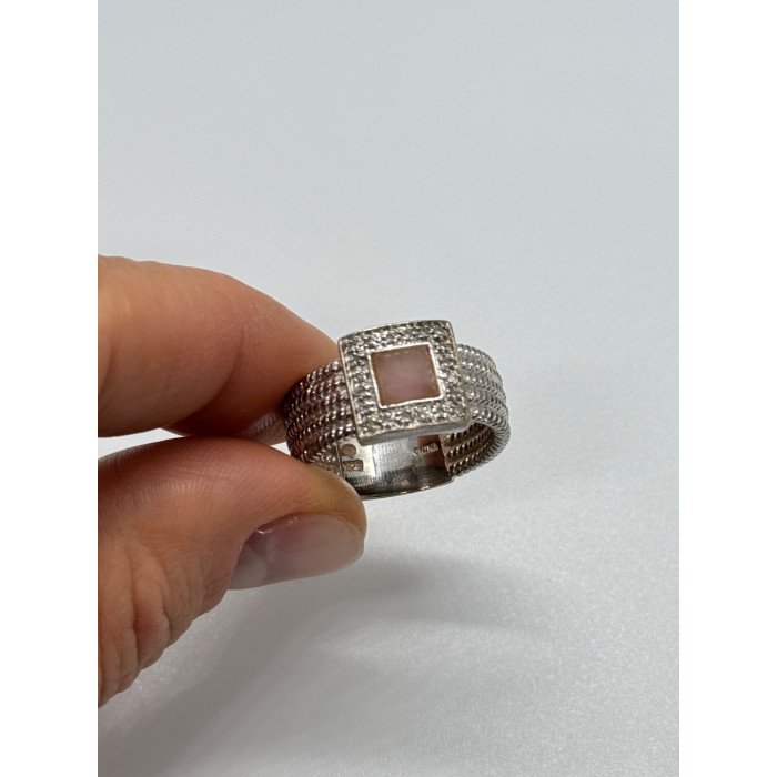 925 Sterling Silver Morganite & Goshenite Ring Size 7