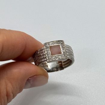 925 Sterling Silver Morganite & Goshenite Ring Size 7