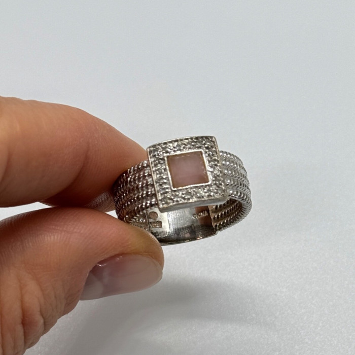 925 Sterling Silver Morganite & Goshenite Ring Size 7