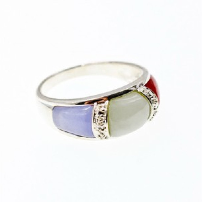 925 Sterling Silver Multicolor Nephrite Ring Size 11.75