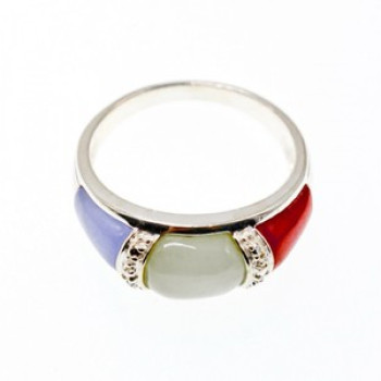 925 Sterling Silver Multicolor Nephrite Ring Size 11.75